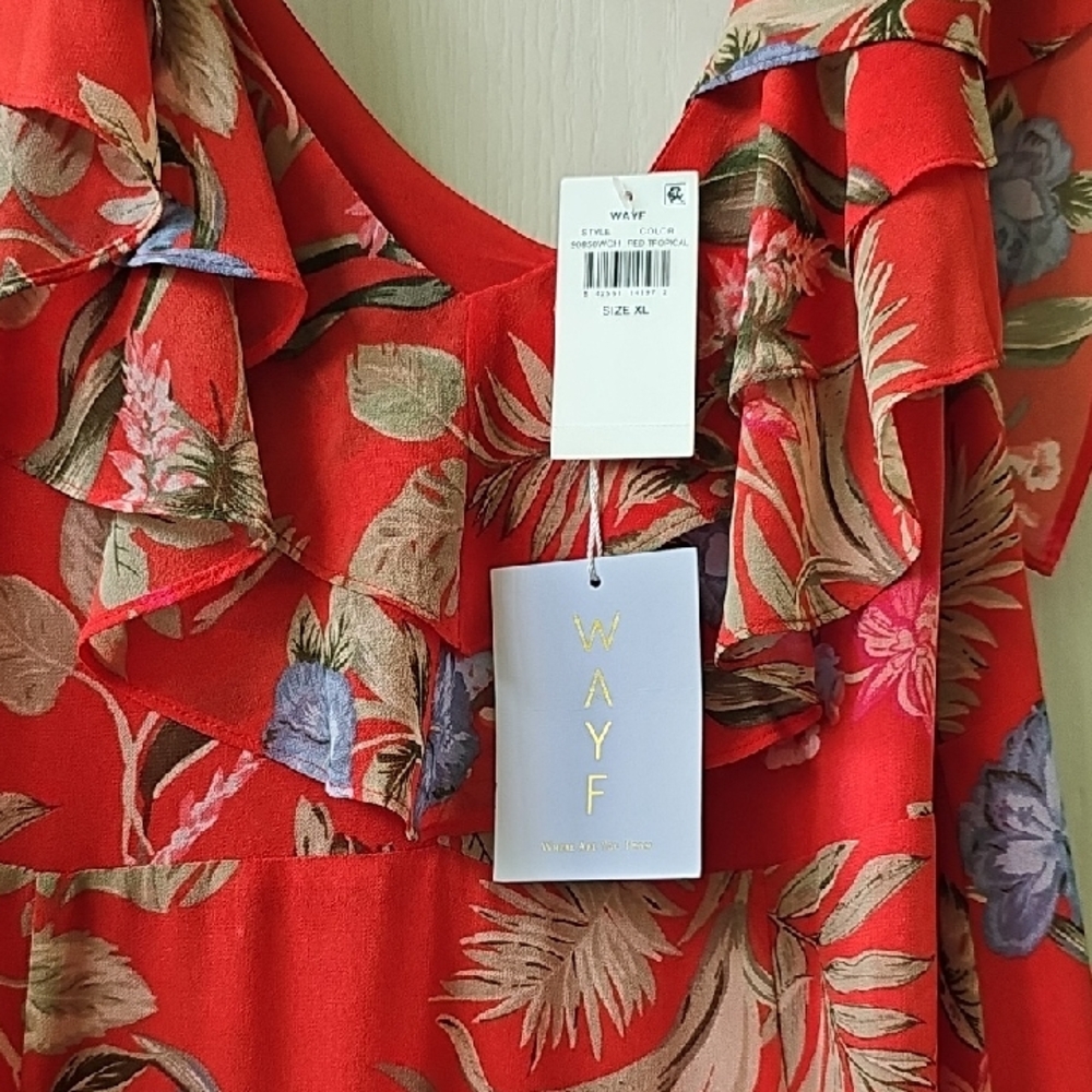 Wayf Red Floral Ruffle Blouse - Picture 2 of 10